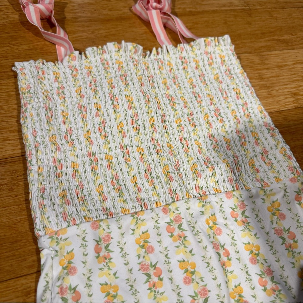 Minnow Swim Women's Linear Citrus Smocked One Piece - Picture 6 of 8